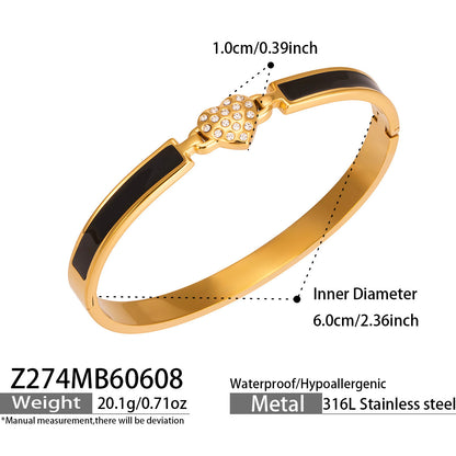 Z274 heart zircon enamel bangle size card showing 316L stainless steel material and 18K gold finish
