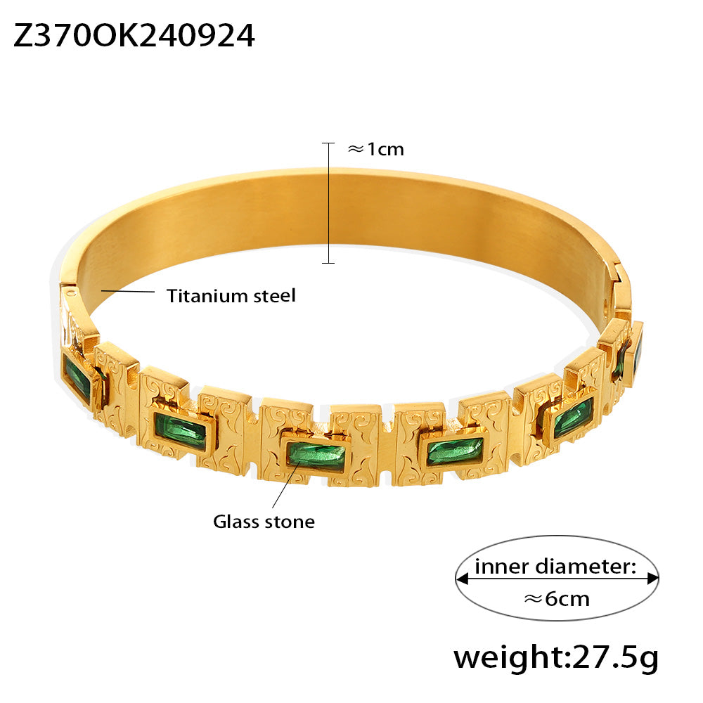 Z3700K240924 18K gold-plated green zircon clasp bangle spec (titanium steel), inner diameter 6cm, weight 27.5g