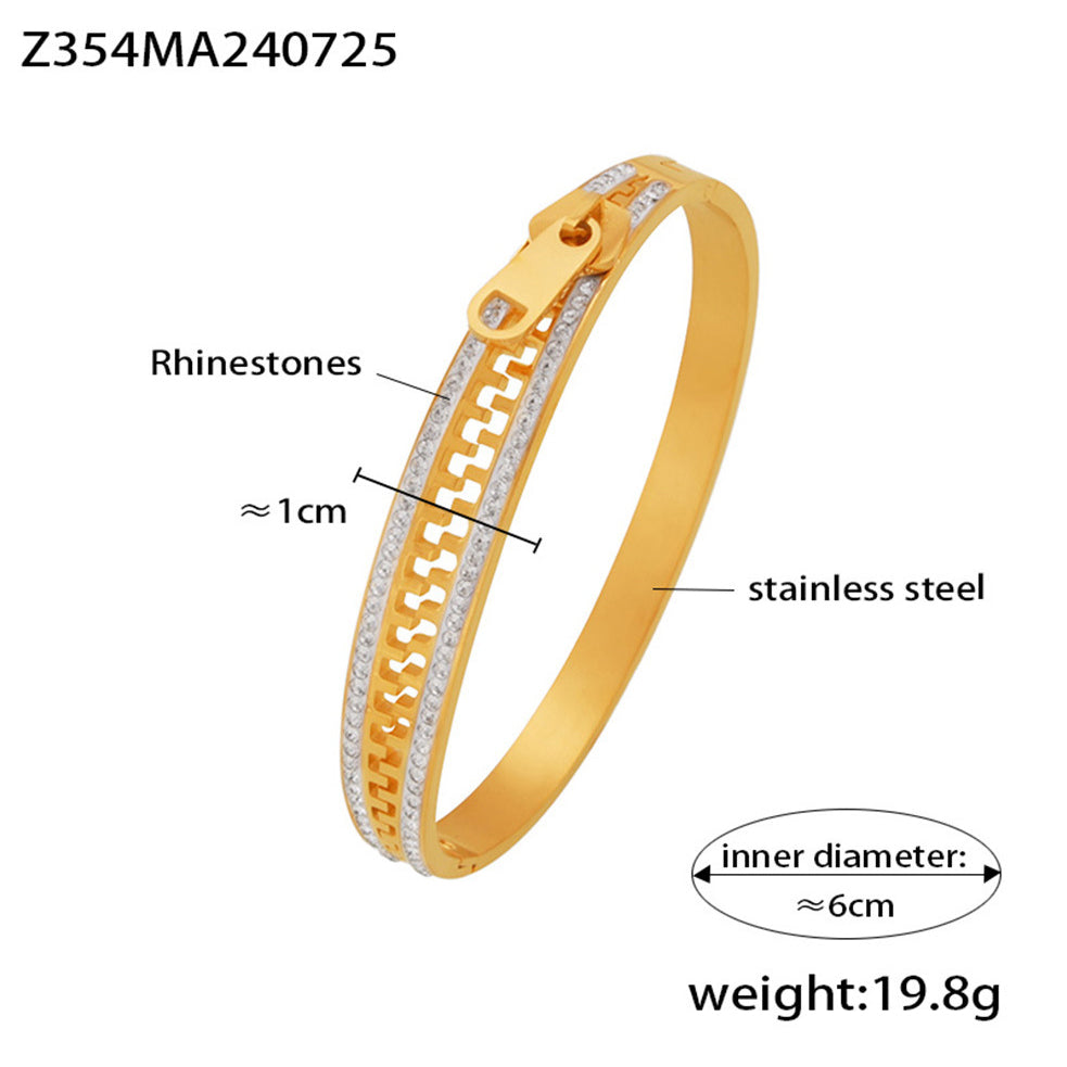 18k pvd gold stainless steel zipper rhinestone bangle (z354ma240725), inner diameter 6cm, weight 19.8g