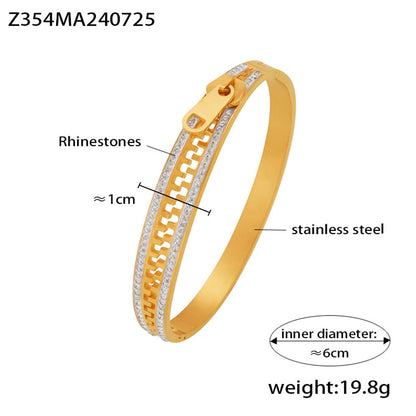 18k pvd gold stainless steel zipper rhinestone bangle (z354ma240725), inner diameter 6cm, weight 19.8g