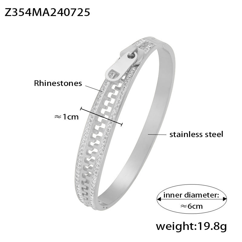 stainless steel zipper rhinestone bangle (z354ma240725), inner diameter 6cm, weight 19.8g
