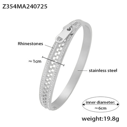 stainless steel zipper rhinestone bangle (z354ma240725), inner diameter 6cm, weight 19.8g