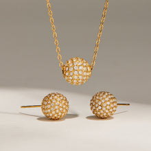 Matching zircon ball necklace and stud earrings in gold-tone stainless steel