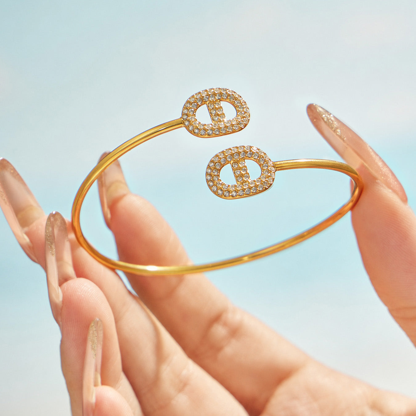 316L Stainless Steel 18K PVD Gold Zircon Bangle Hand Bracelet made with 316L stainless steel and 18K PVD gold finish for wholesale jewelry buyers - image 15