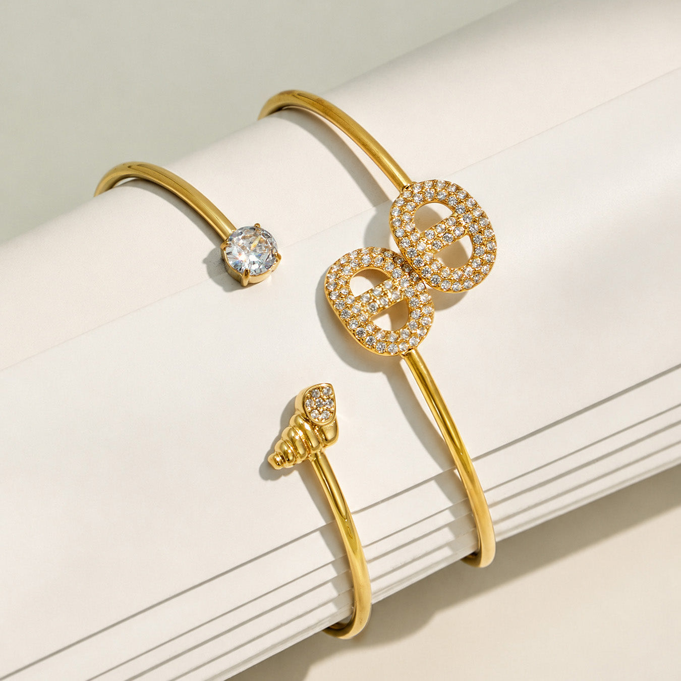 316L Stainless Steel 18K PVD Gold Zircon Bangle Hand Bracelet made with 316L stainless steel and 18K PVD gold finish for wholesale jewelry buyers - image 3