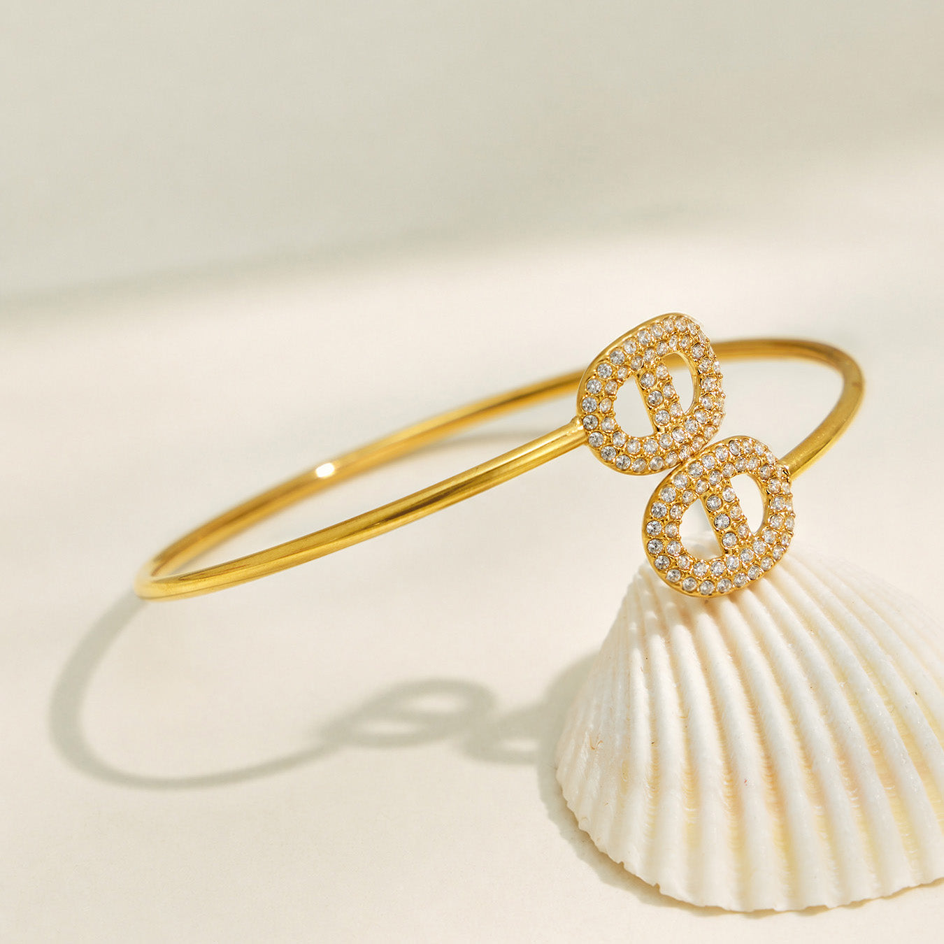 316L Stainless Steel 18K PVD Gold Zircon Bangle Hand Bracelet made with 316L stainless steel and 18K PVD gold finish for wholesale jewelry buyers - image 7