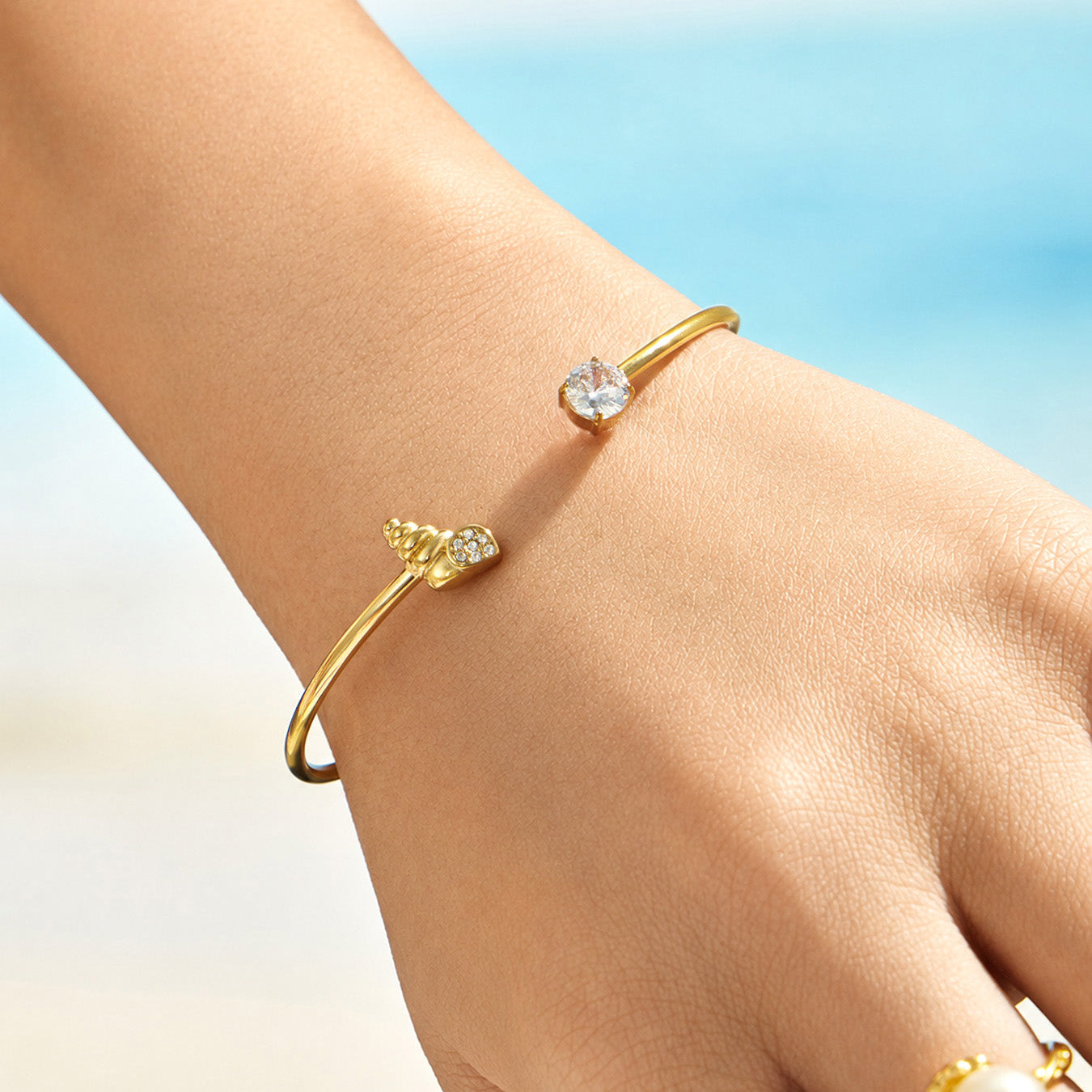 316L Stainless Steel 18K PVD Gold Zircon Bangle Hand Bracelet made with 316L stainless steel and 18K PVD gold finish for wholesale jewelry buyers - image 9