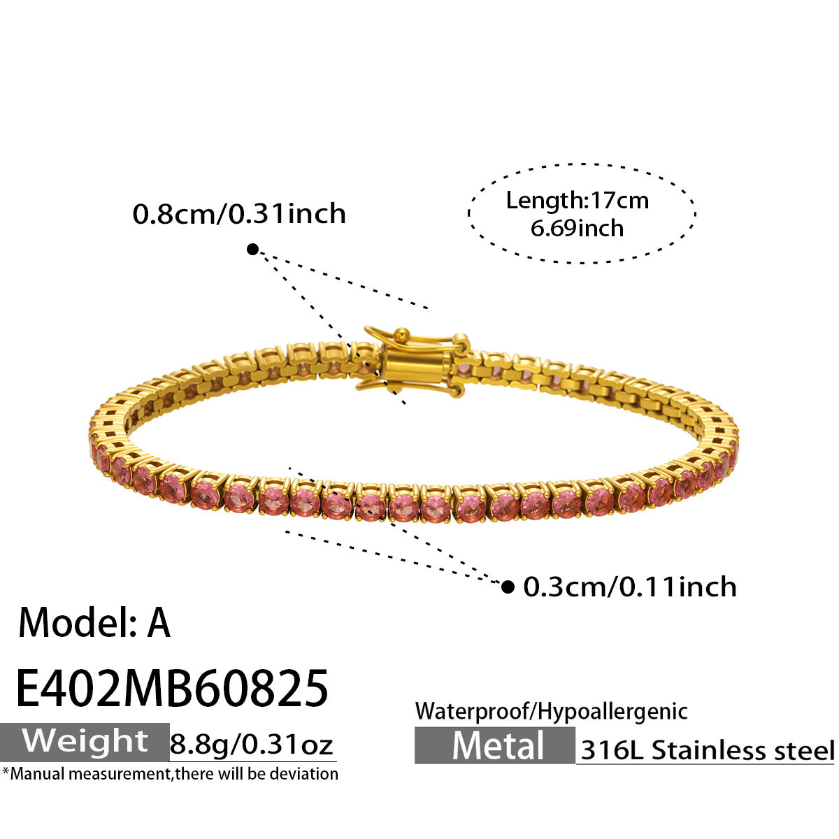 316L Stainless Steel 18K PVD Gold Zircon Bracelet made with 316L stainless steel and 18K PVD gold finish for wholesale jewelry buyers - image 10