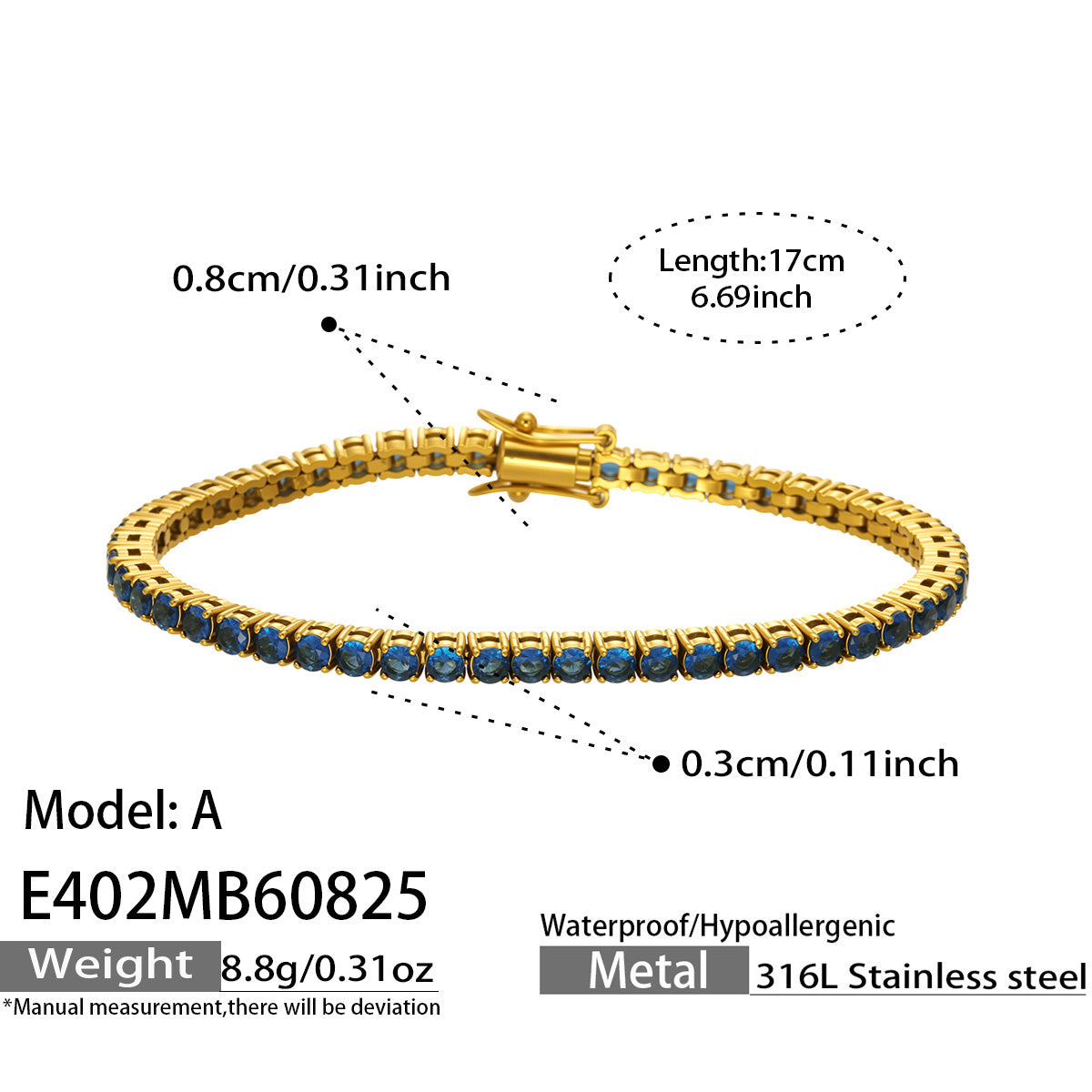 316L Stainless Steel 18K PVD Gold Zircon Bracelet made with 316L stainless steel and 18K PVD gold finish for wholesale jewelry buyers - image 12