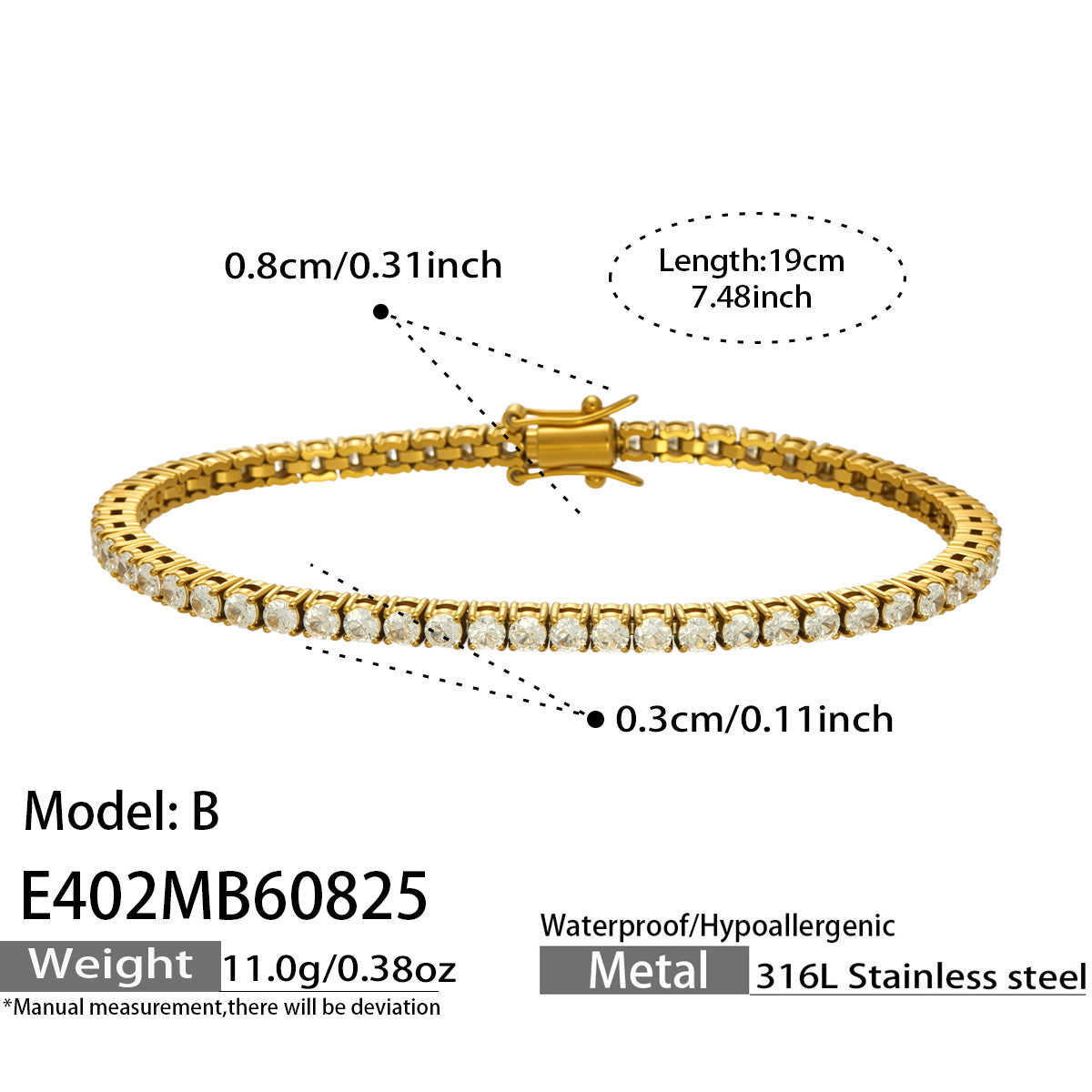 316L Stainless Steel 18K PVD Gold Zircon Bracelet made with 316L stainless steel and 18K PVD gold finish for wholesale jewelry buyers - image 15