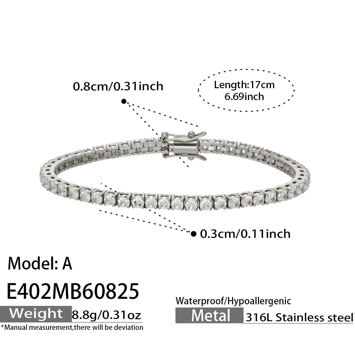 Blue zircon adorned steel bracelet ideal for everyday wear