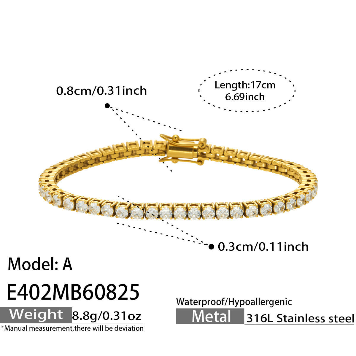 316L Stainless Steel 18K PVD Gold Zircon Bracelet made with 316L stainless steel and 18K PVD gold finish for wholesale jewelry buyers - image 9