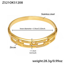 18k pvd gold stainless steel zircon chain open bangle, inner diameter 5.9cm, weight 28.3g