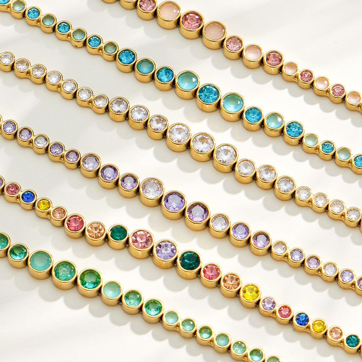 Colorful zircon chain necklace color variations