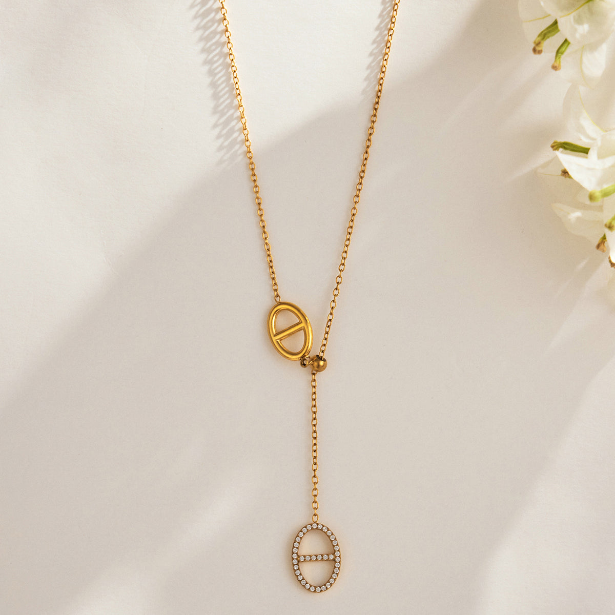 316L Stainless Steel 18K PVD Gold Zircon Droplet Necklace Set made with 316L stainless steel and 18K PVD gold finish for wholesale jewelry buyers - image 9
