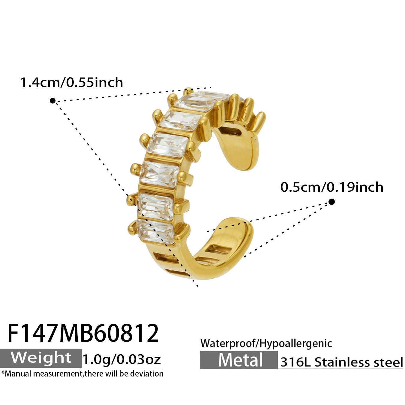 Elegant zircon steel color ear clip