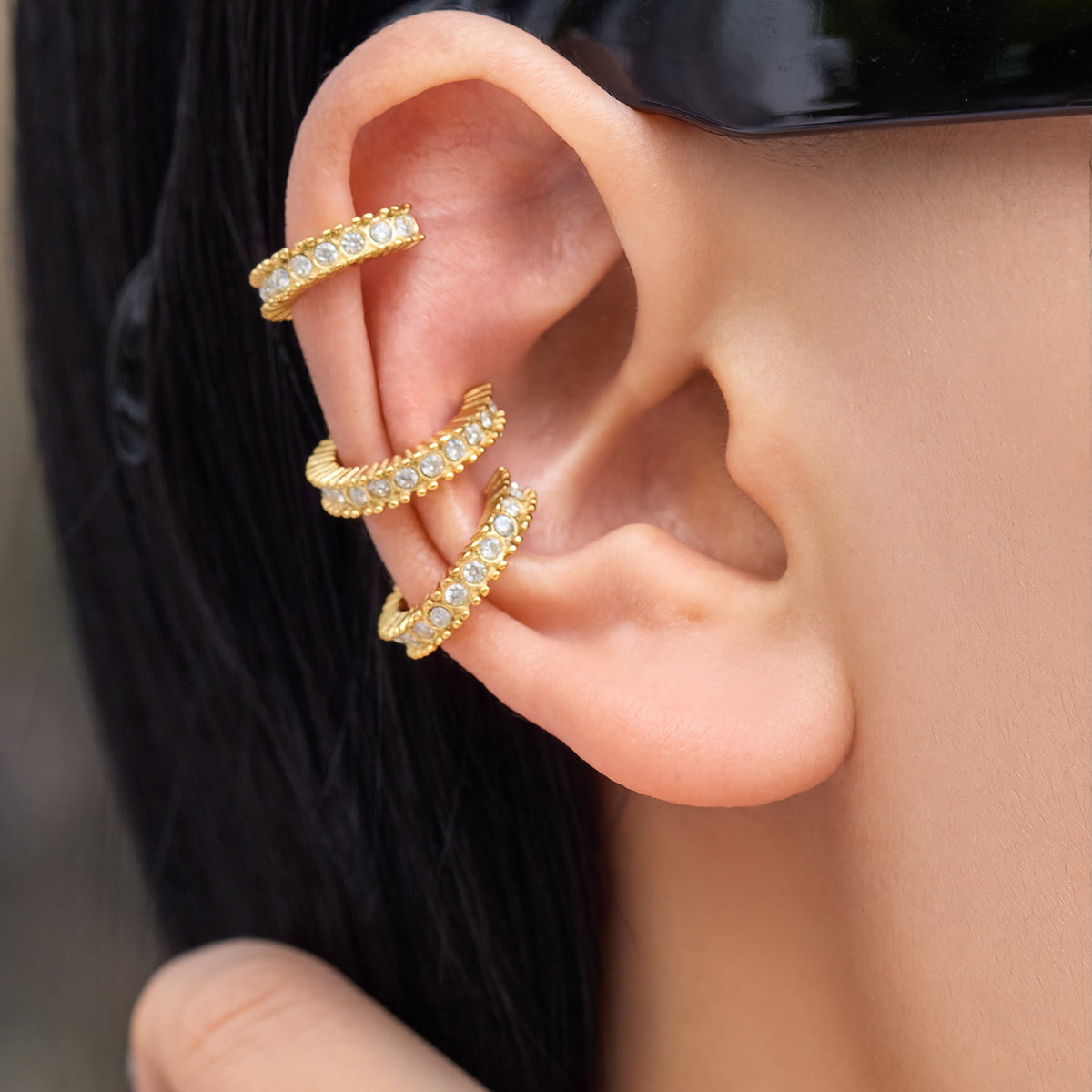 Stylish 316L Stainless Steel Zircon Ear Clip in Gold Color