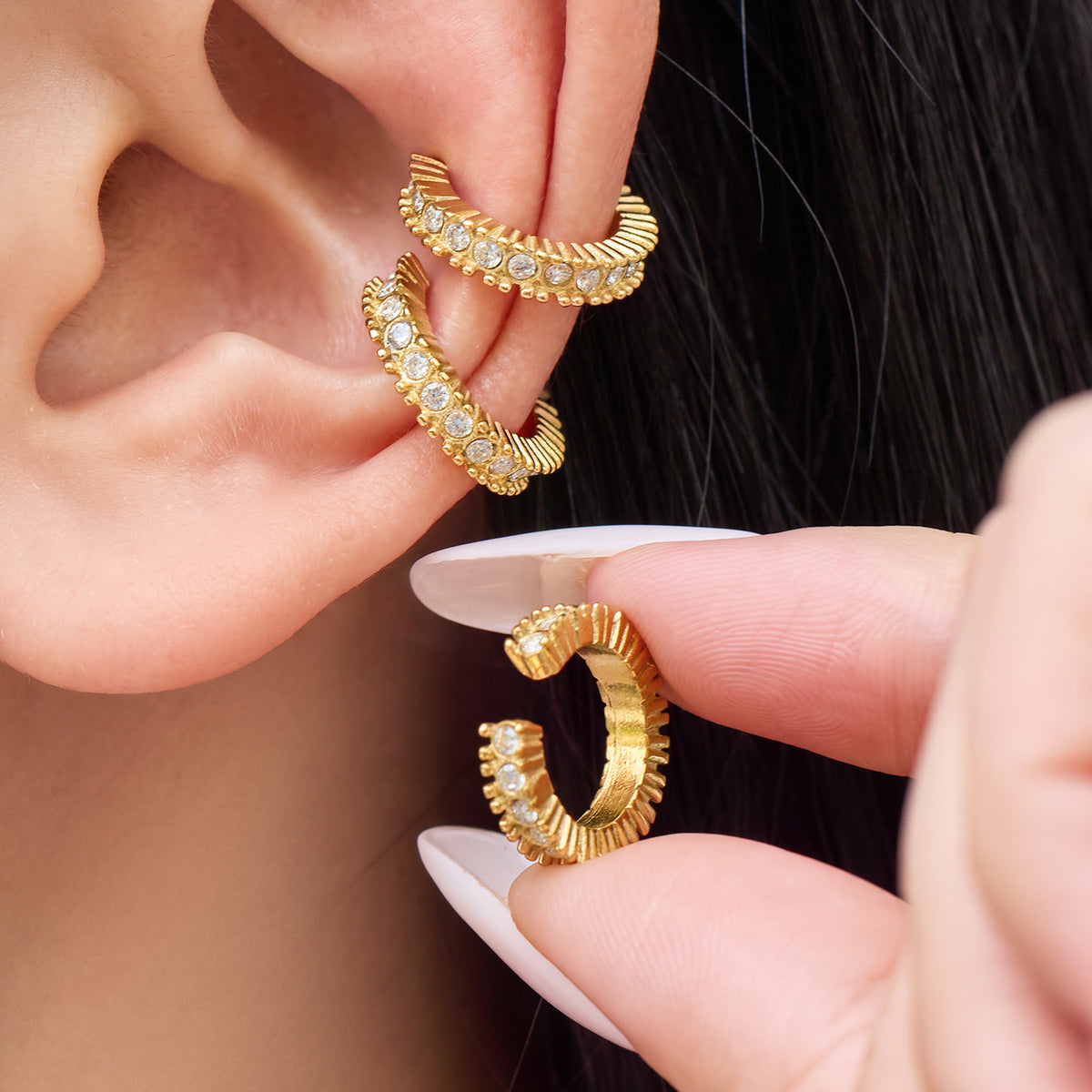 316L Stainless Steel 18K PVD Gold Zircon Ear Clip made with 316L stainless steel and 18K PVD gold finish for wholesale jewelry buyers - image 4