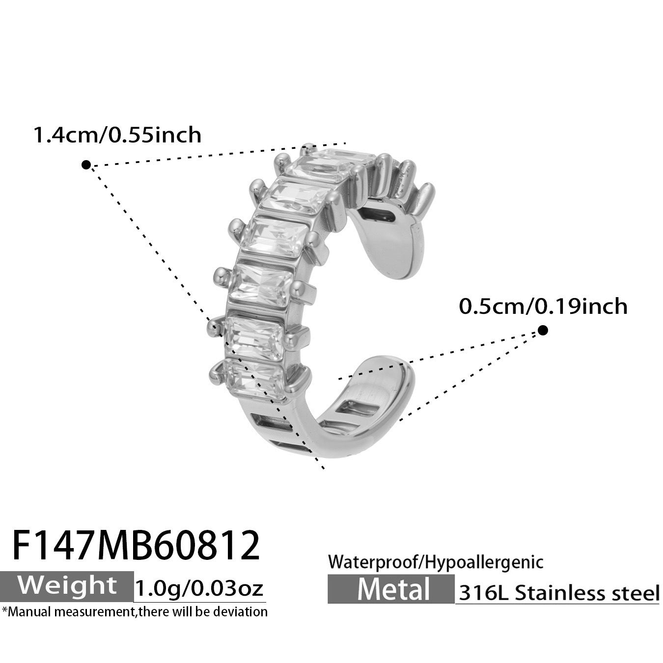 316L Stainless Steel 18K PVD Gold Zircon Ear Clip made with 316L stainless steel and 18K PVD gold finish for wholesale jewelry buyers - image 6