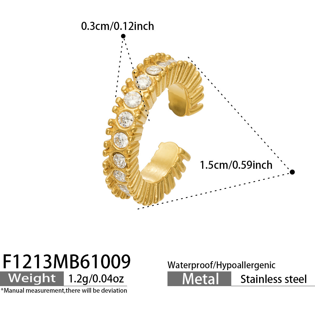 316L Stainless Steel 18K PVD Gold Zircon Ear Clip made with 316L stainless steel and 18K PVD gold finish for wholesale jewelry buyers - image 9