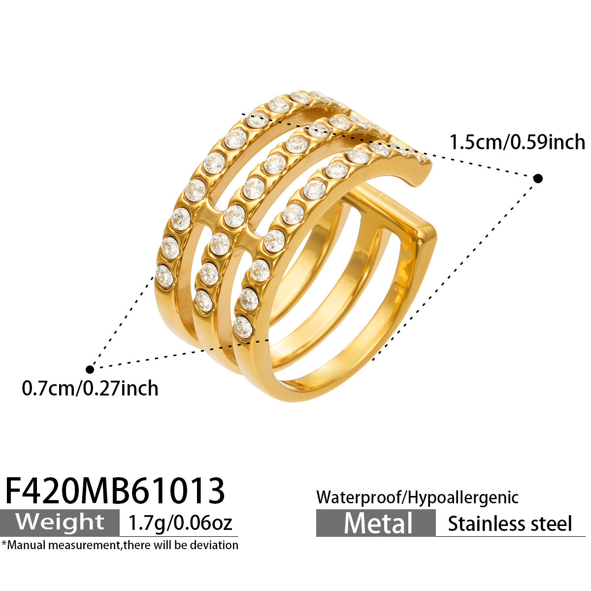 316L Stainless Steel 18K PVD Gold Zircon Ear Clip made with 316L stainless steel and 18K PVD gold finish for wholesale jewelry buyers - image 9