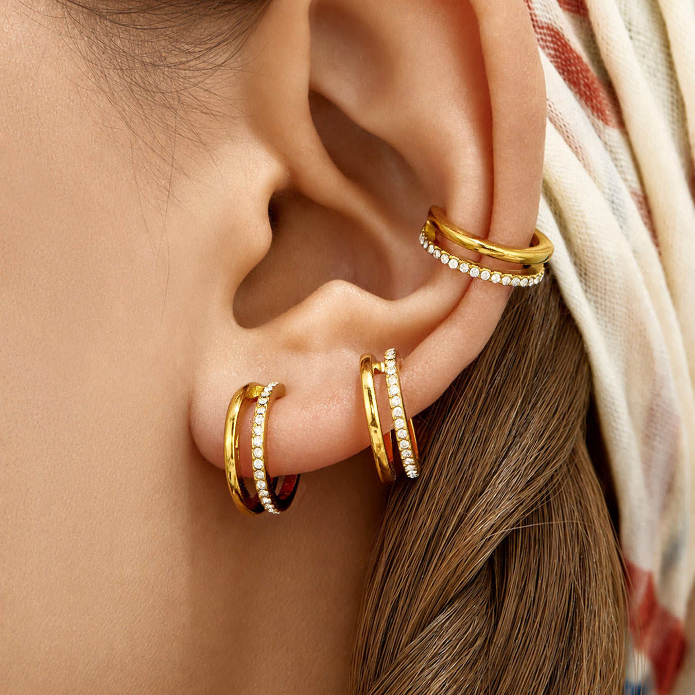 316L Stainless Steel 18K PVD Gold Double Layer Zircon Ear Clips made with 316L stainless steel and 18K PVD gold finish for wholesale jewelry buyers - image 17