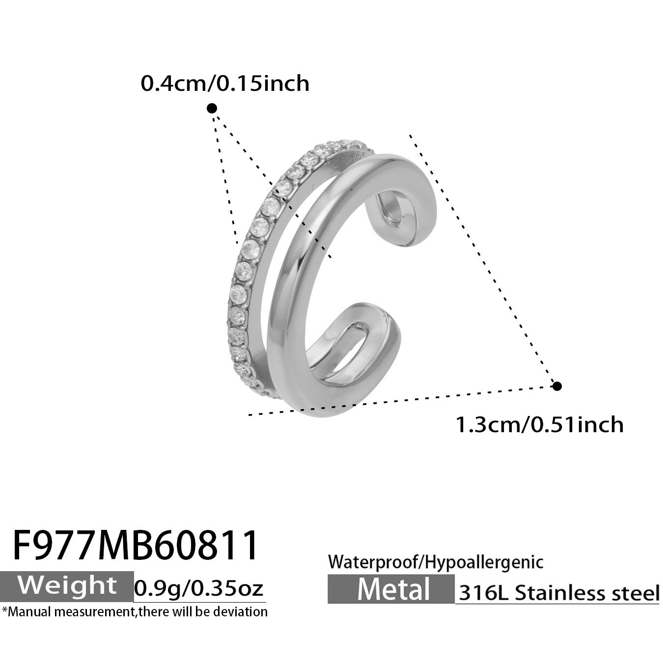 316L Stainless Steel 18K PVD Gold Double Layer Zircon Ear Clips made with 316L stainless steel and 18K PVD gold finish for wholesale jewelry buyers - image 22