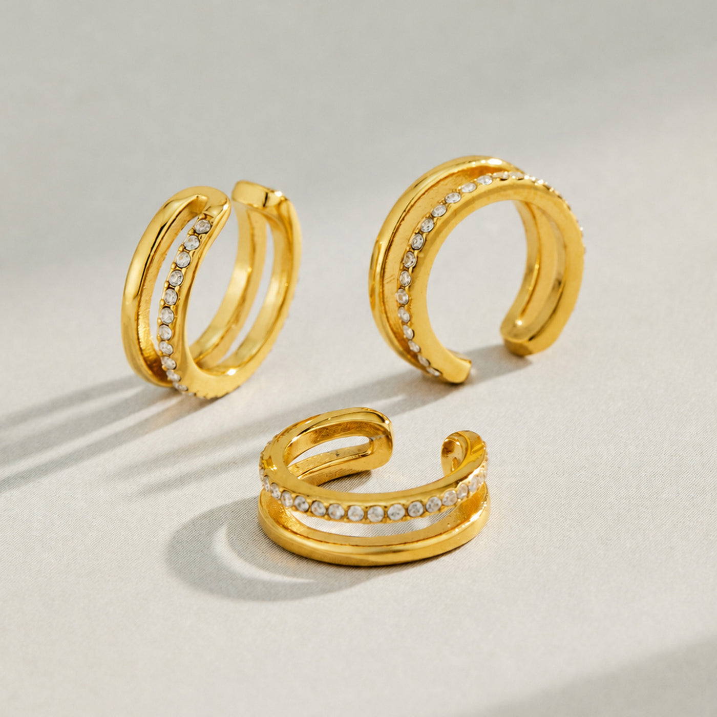 316L Stainless Steel 18K PVD Gold Double Layer Zircon Ear Clips made with 316L stainless steel and 18K PVD gold finish for wholesale jewelry buyers - image 3