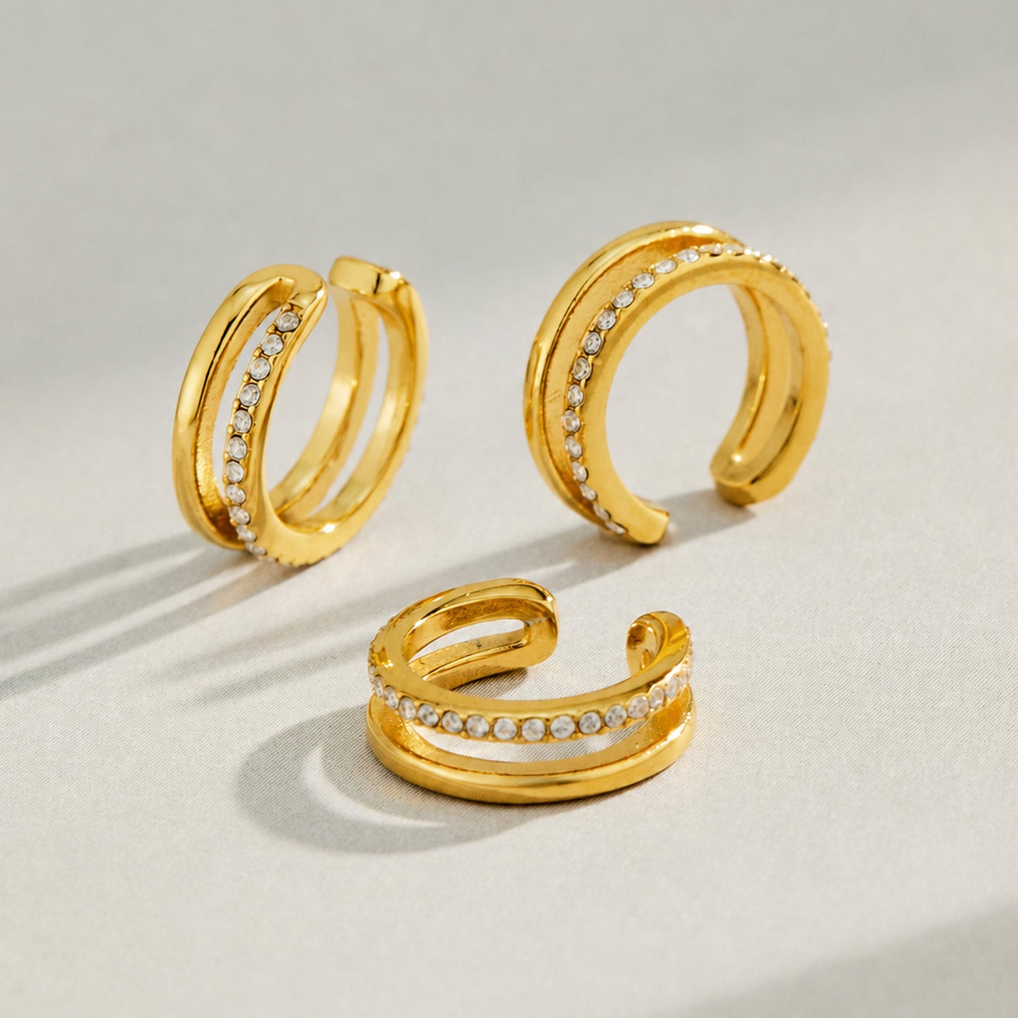 316L Stainless Steel 18K PVD Gold Double Layer Zircon Ear Clips made with 316L stainless steel and 18K PVD gold finish for wholesale jewelry buyers - image 3