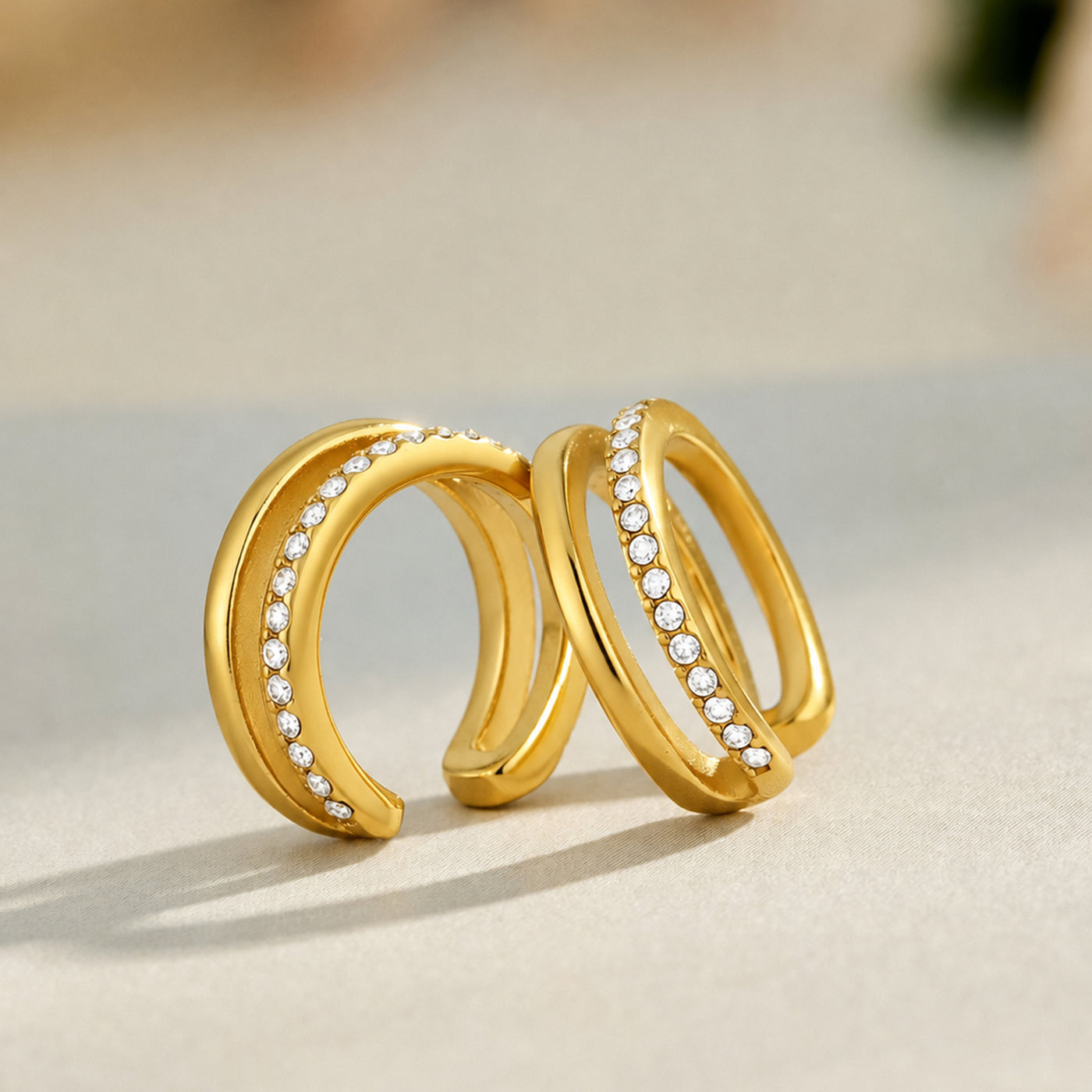 316L Stainless Steel 18K PVD Gold Double Layer Zircon Ear Clips made with 316L stainless steel and 18K PVD gold finish for wholesale jewelry buyers - image 4