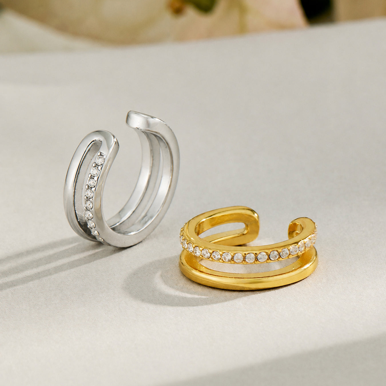 316L Stainless Steel 18K PVD Gold Double Layer Zircon Ear Clips made with 316L stainless steel and 18K PVD gold finish for wholesale jewelry buyers - image 7