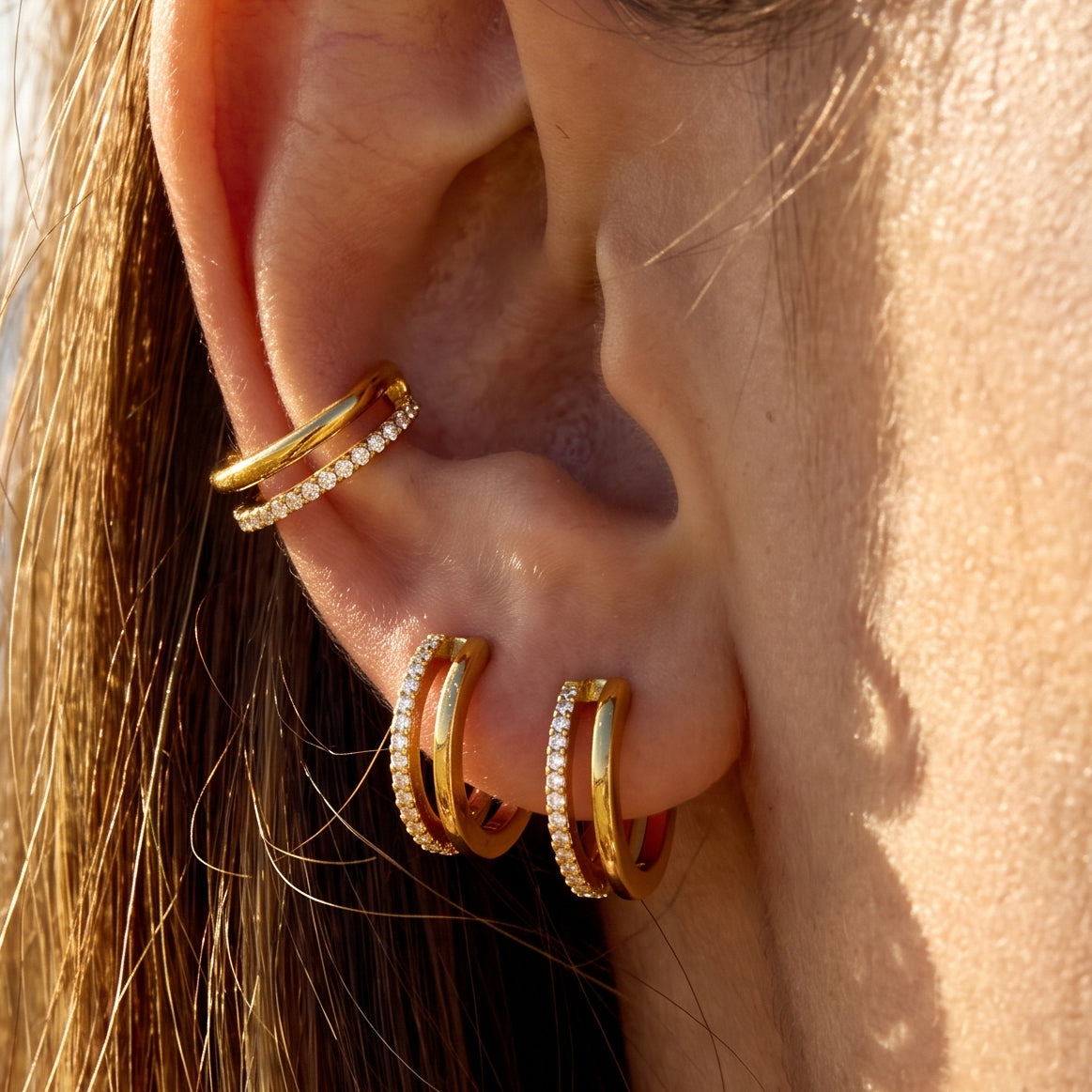 316L Stainless Steel 18K PVD Gold Double Layer Zircon Ear Clips made with 316L stainless steel and 18K PVD gold finish for wholesale jewelry buyers - image 9