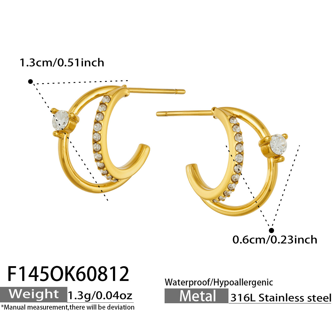 Elegant design of 18K PVD gold zircon earrings displayed
