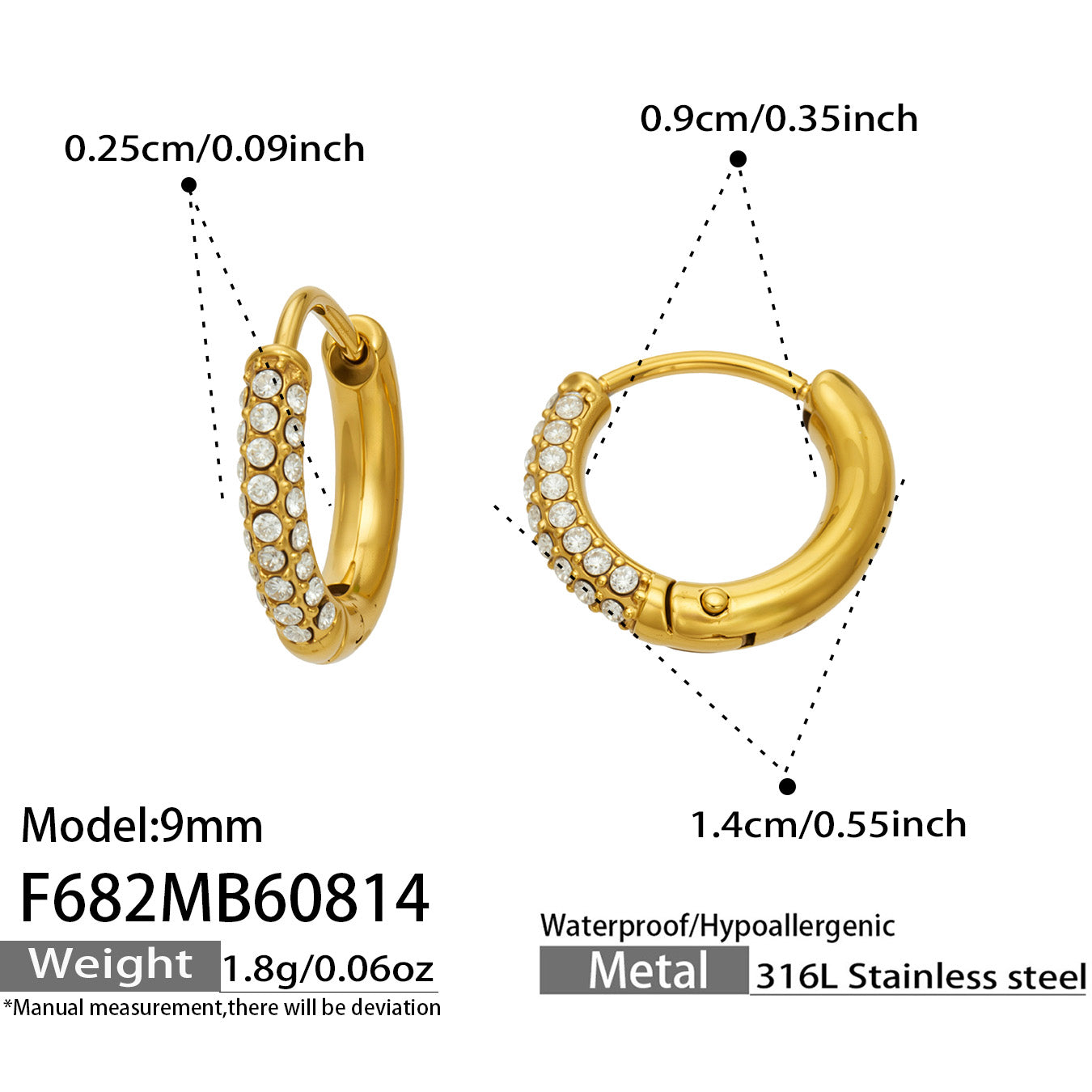 316L Stainless Steel 18K PVD Gold Zircon Earrings made with 316L stainless steel and 18K PVD gold finish for wholesale jewelry buyers - image 5