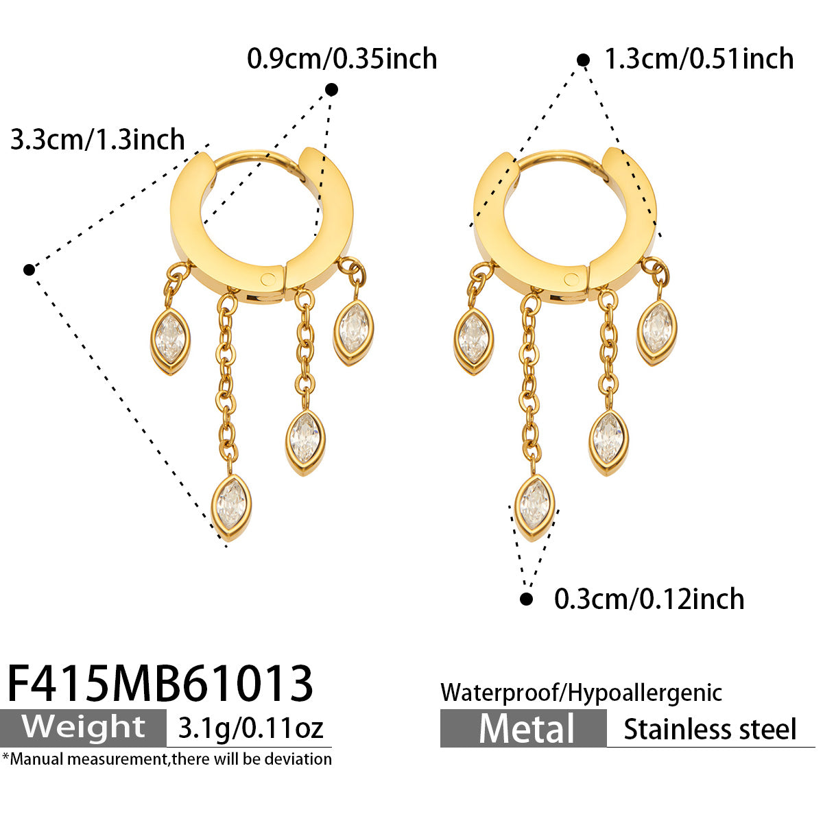 316L Stainless Steel 18K PVD Gold Droplet Zircon Earrings made with 316L stainless steel and 18K PVD gold finish for wholesale jewelry buyers - image 8