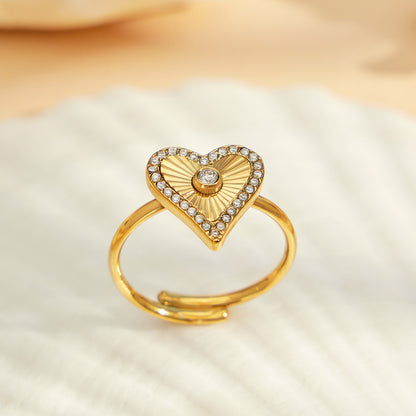 316L Stainless Steel 18K PVD Gold Zircon Heart Ring made with 316L stainless steel and 18K PVD gold finish for wholesale jewelry buyers - image 3