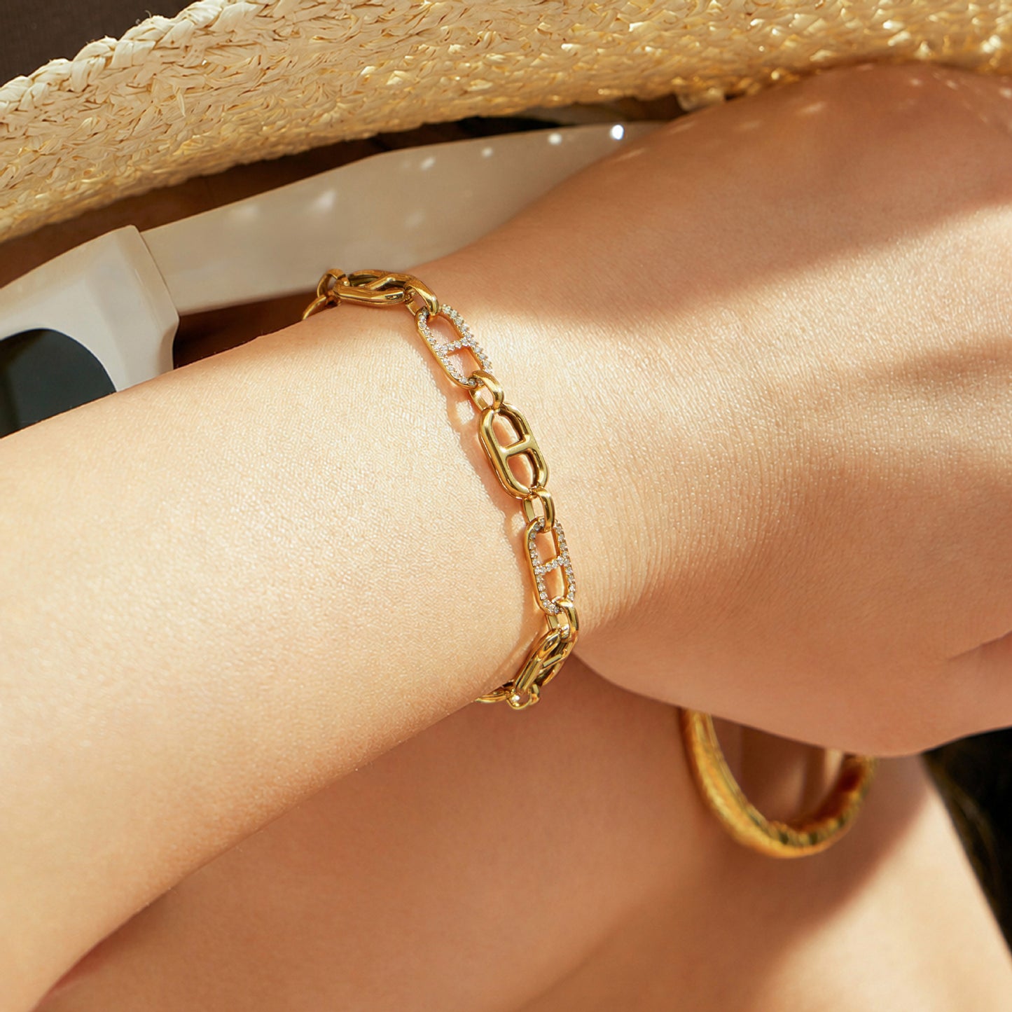 316L Stainless Steel 18K PVD Gold Zircon Rectangle Bracelet made with 316L stainless steel and 18K PVD gold finish for wholesale jewelry buyers - image 15