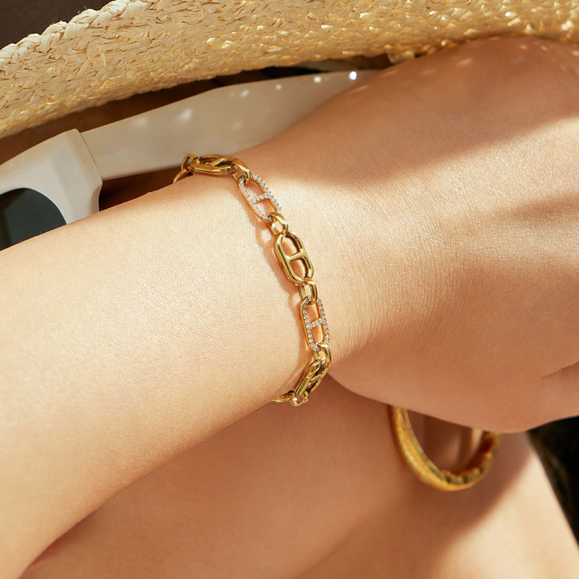 316L Stainless Steel 18K PVD Gold Zircon Rectangle Bracelet made with 316L stainless steel and 18K PVD gold finish for wholesale jewelry buyers - image 15