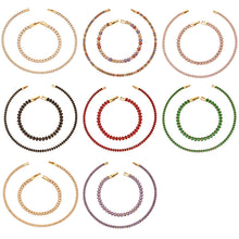 18K PVD gold CZ tennis bracelet and necklace collection in 316L stainless steel with multiple stone colors for wholesale buyers