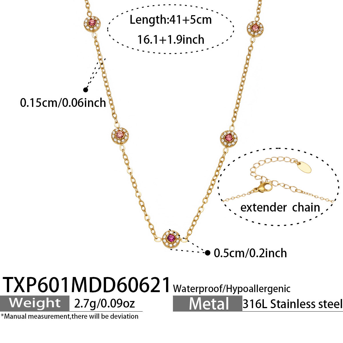 316L Stainless Steel 18K PVD Gold Zircon Necklace Bracelet made with 316L stainless steel and 18K PVD gold finish for wholesale jewelry buyers - image 10
