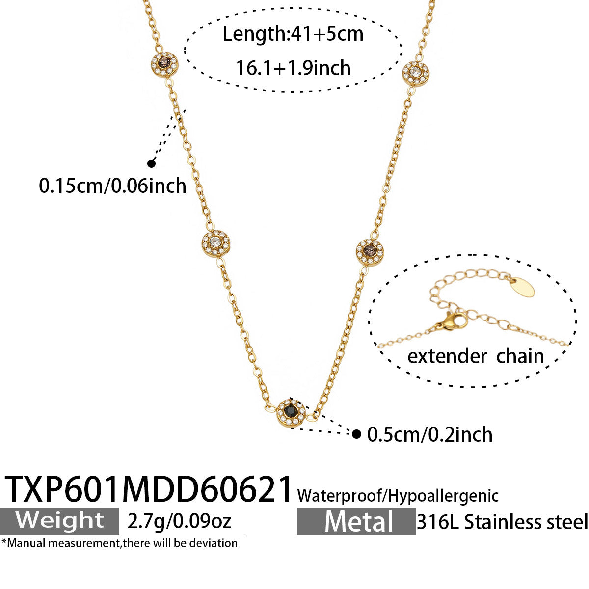 316L Stainless Steel 18K PVD Gold Zircon Necklace Bracelet made with 316L stainless steel and 18K PVD gold finish for wholesale jewelry buyers - image 5