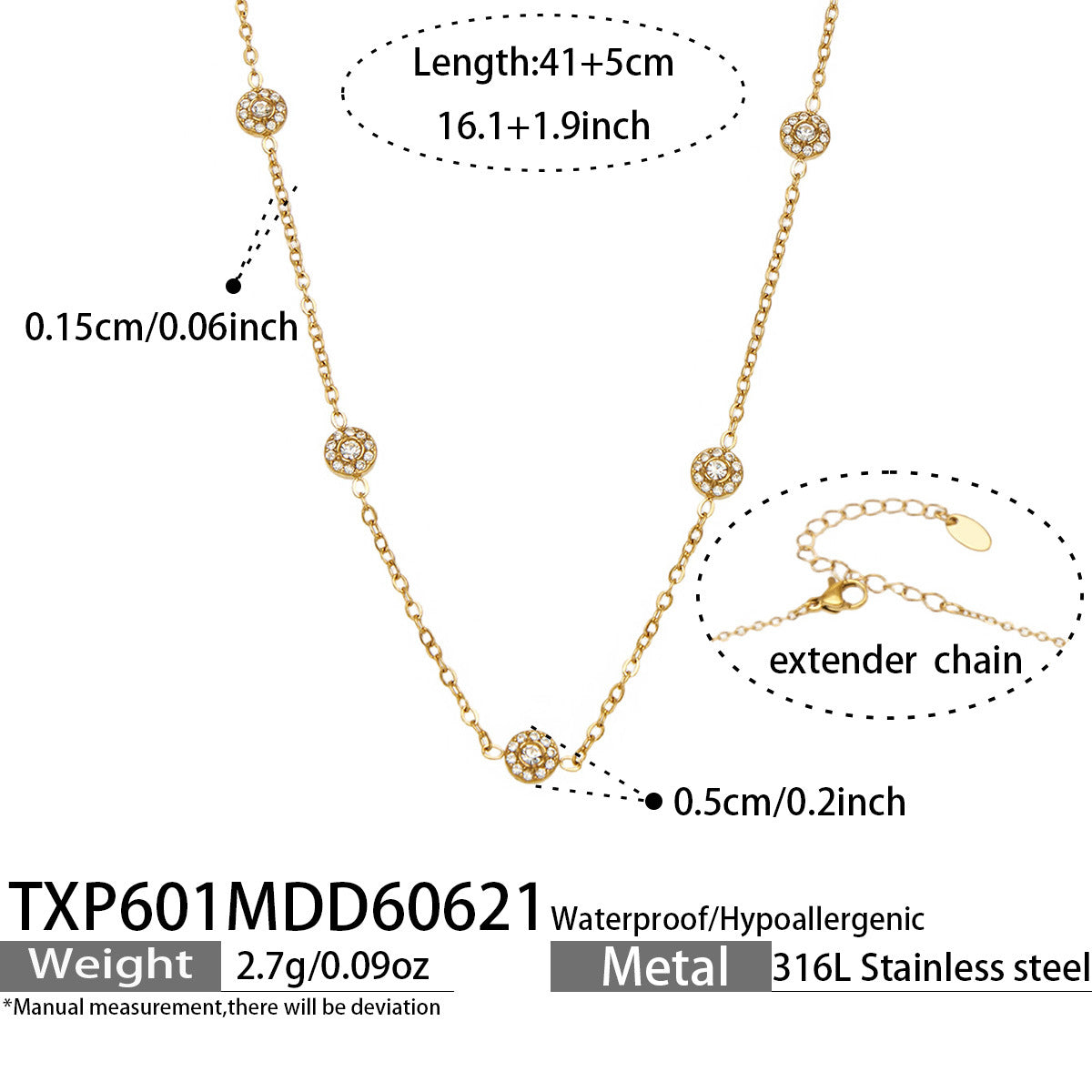 316L Stainless Steel 18K PVD Gold Zircon Necklace Bracelet made with 316L stainless steel and 18K PVD gold finish for wholesale jewelry buyers - image 6