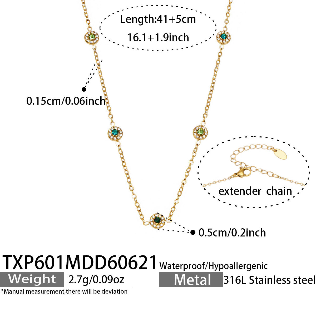 316L Stainless Steel 18K PVD Gold Zircon Necklace Bracelet made with 316L stainless steel and 18K PVD gold finish for wholesale jewelry buyers - image 7