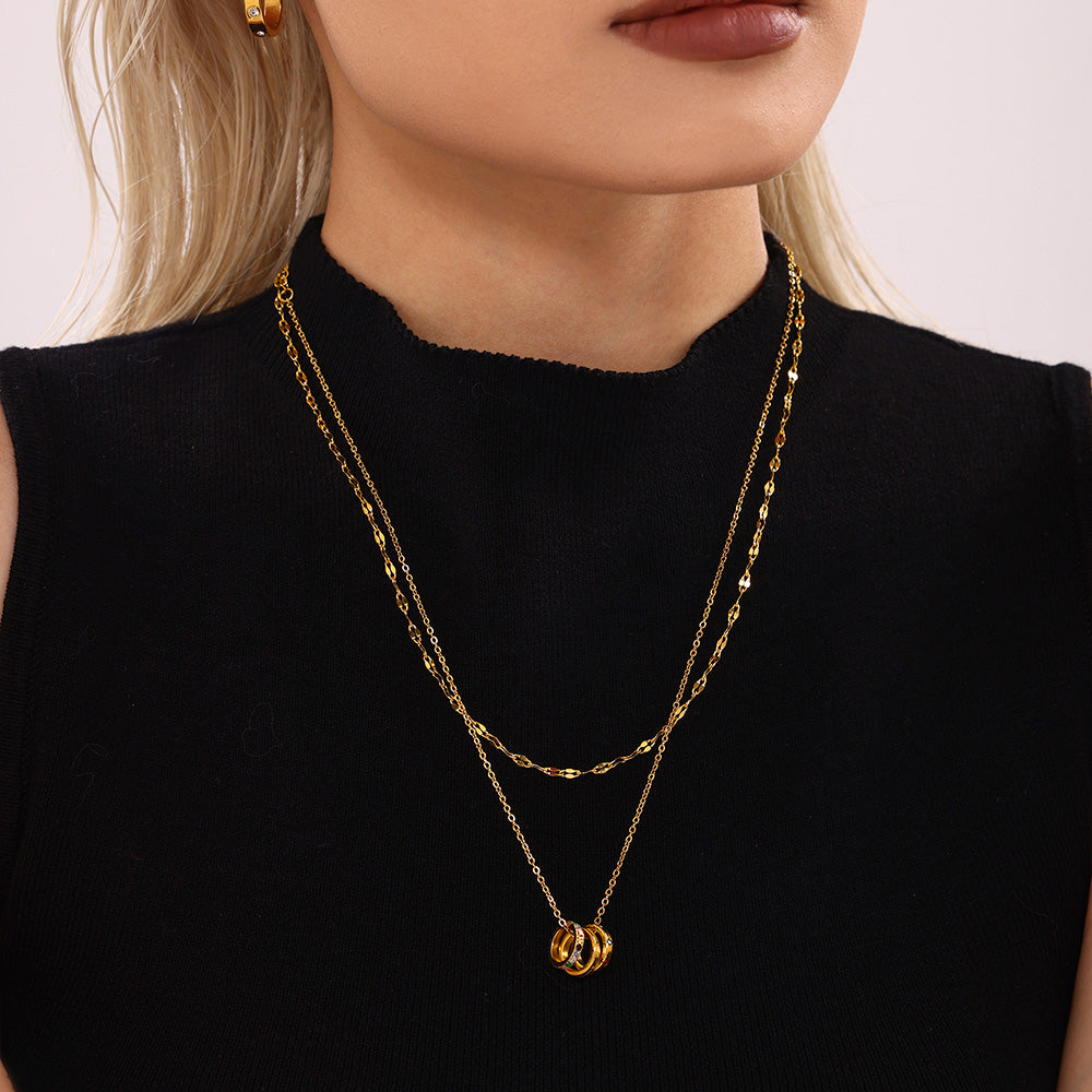 316L Stainless Steel 18K PVD Gold Zircon Necklace Set made with 316L stainless steel and 18K PVD gold finish for wholesale jewelry buyers - image 14