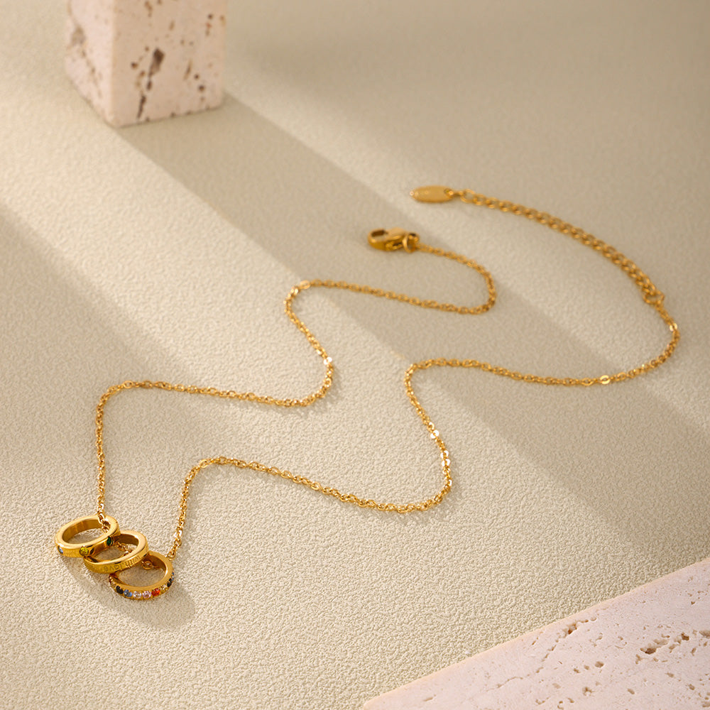 Close-up of the shimmering zircon stones in the necklace