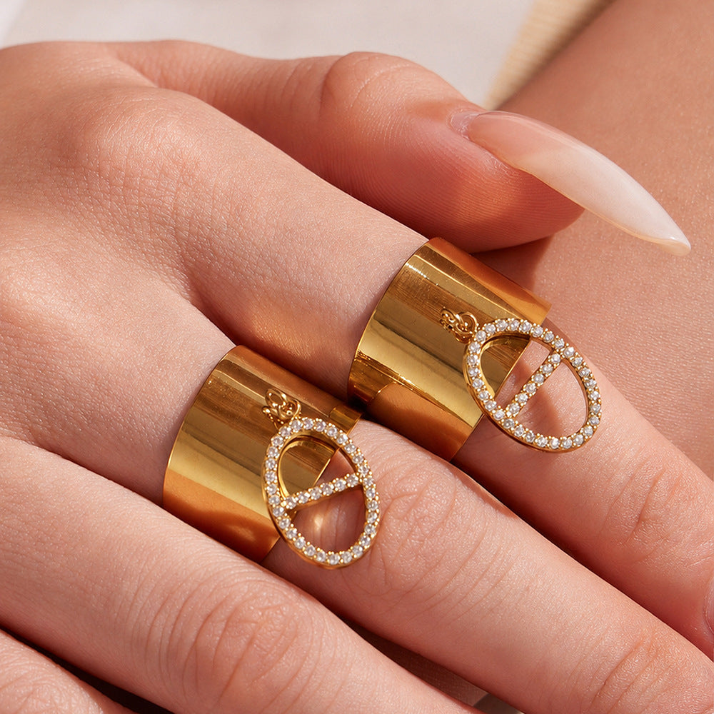 316L Stainless Steel 18K PVD Gold Zircon Open Ring made with 316L stainless steel and 18K PVD gold finish for wholesale jewelry buyers - image 5