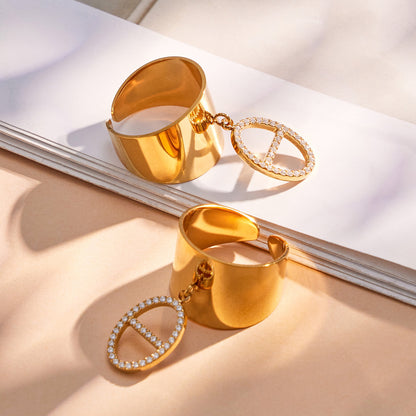 316L Stainless Steel 18K PVD Gold Zircon Open Ring made with 316L stainless steel and 18K PVD gold finish for wholesale jewelry buyers - image 9