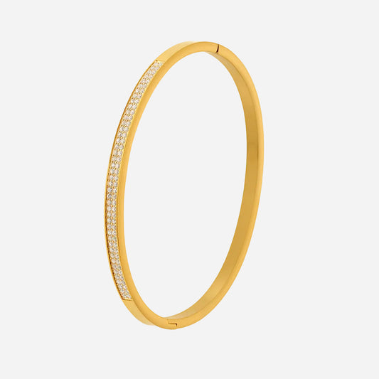 18k pvd gold stainless steel zircon paved slender bangle - shiny crystal inlaid minimalist bracelet