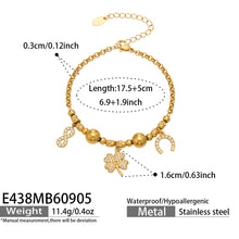 E438 gold multi charm bracelet size guide with 17.5 cm bracelet and extension chain