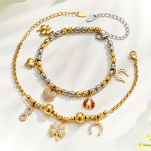 E446 steel multi charm bracelet size guide with 18 cm bracelet and extension chain